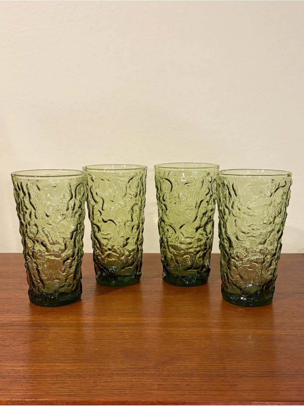 Vintage Anchor Hocking Lido Milano Olive Green Tumblers Glasses set of 4